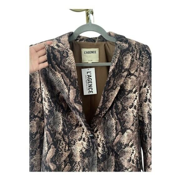 L’ AGENCE Chamberlain Python Print Single Breasted Blazer Jacket Brown Size 2 - Picture 8 of 16